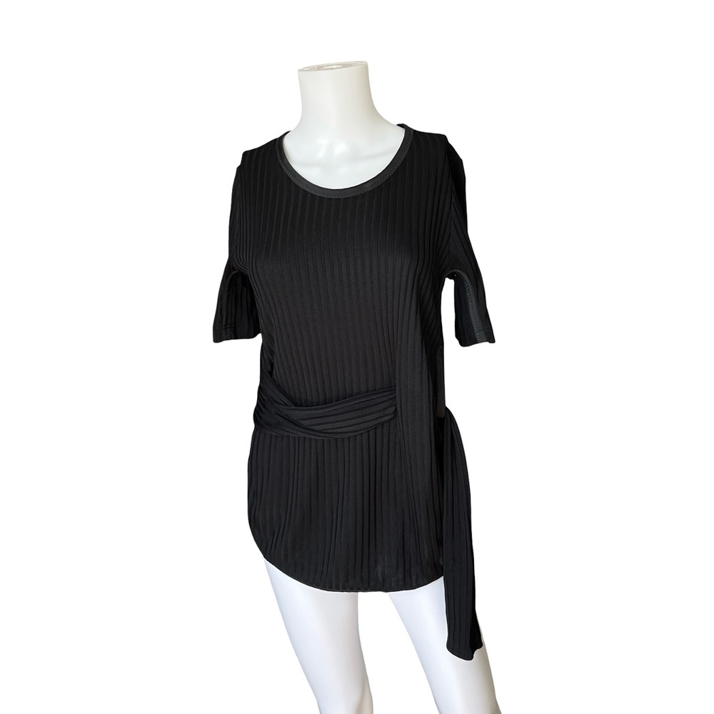 3.1 Phillip Lim Short Sleeve Ribbed Tie Front Shirt Black Womens Size Medium